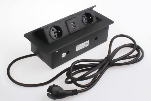 Nábytková zásuvka KOMBI BOX Černá 2x zásuvka 2x USB - 3m kabel-Akce sleva
