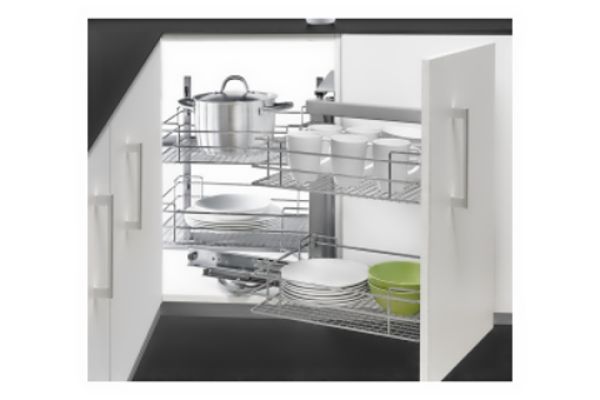 Slepý roh s tlumeným dovřením - Pravý, drátěné koše, 820x505x610-810 mm, chrom (A)